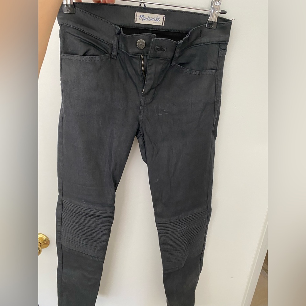 Madewell black biker knee detail jeans